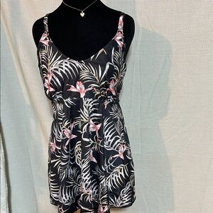 Swim Top Black Tropical Floral Adjustable Spaghetti Strap swimsuit Top Large